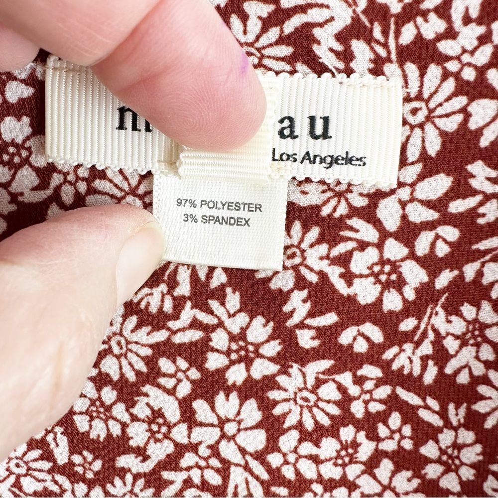 Montreal Rust Colored Patterned Button Up Ruffle‎ Short Sleeve Peasant Dress - Picture 9 of 14